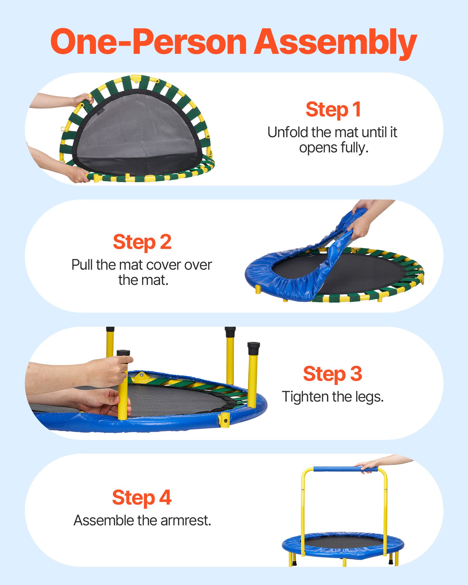 VEVOR Trampolín para Niños Plegable Cama Elástica Interior Exterior 92 cm para Niños Pequeños con Mango de Espuma Ejercicios de Trampolín Recreativos Regalo de Cumpleaños para Niños Más de 3 Años