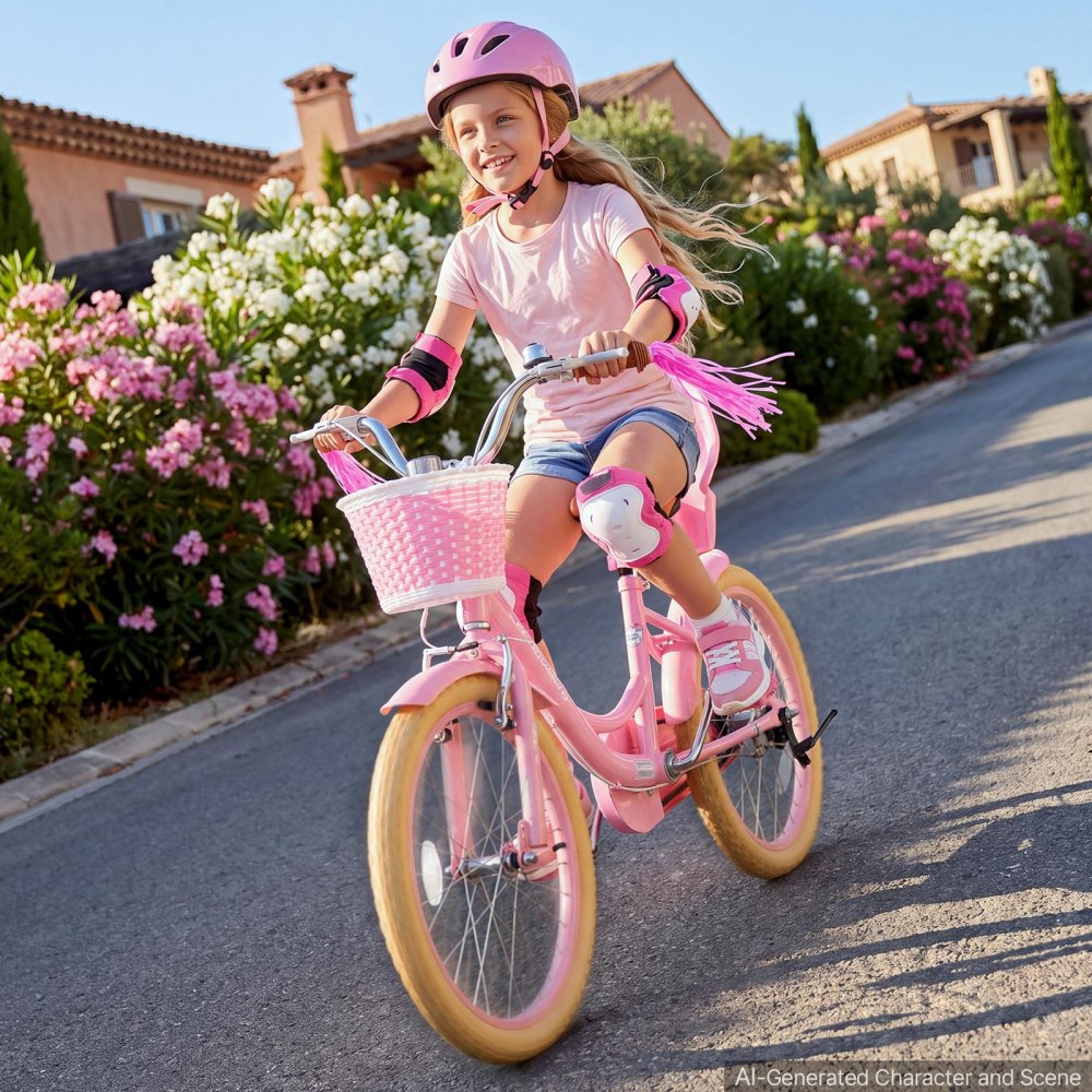 VEVOR Bicicleta Infantil 20 Pulgadas Princesa Rosa Niños 7-13 Años Acero para Paseos, con Asiento Ajustable, Freno Delantero y Tambor Trasero, Cesta Delantera y Asiento para Muñeca, Cuadro de Acero