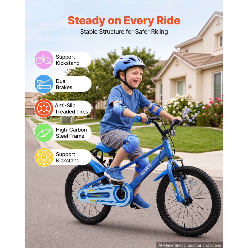 VEVOR Bicicleta Infantil 20 Pulgadas BMX Azul para Niños Niñas de 7-13 Años con Caballete, con Asiento y Manillar Ajustables, Freno Delantero y Tambor Trasero, Portavasos y Cuadro de Acero de Carbono