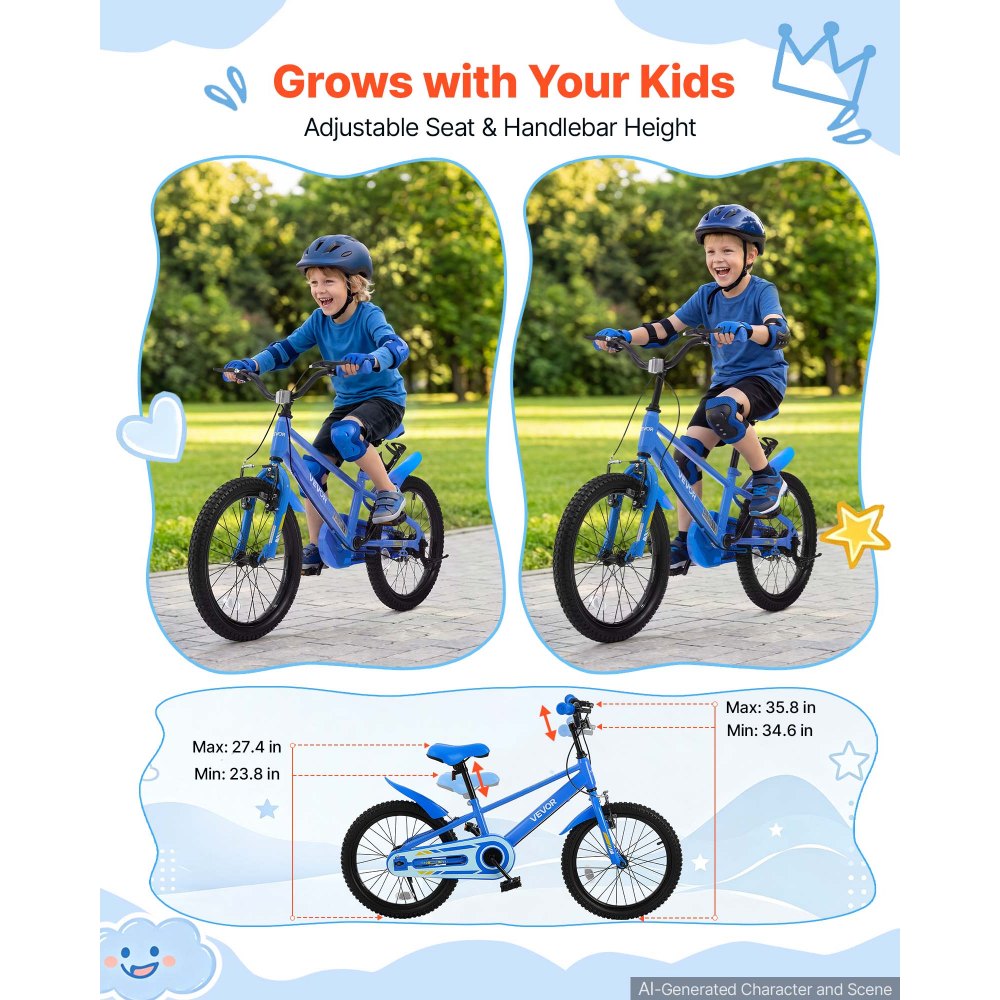 VEVOR Bicicleta Infantil 20 Pulgadas BMX Azul para Niños Niñas de 7-13 Años con Caballete, con Asiento y Manillar Ajustables, Freno Delantero y Tambor Trasero, Portavasos y Cuadro de Acero de Carbono
