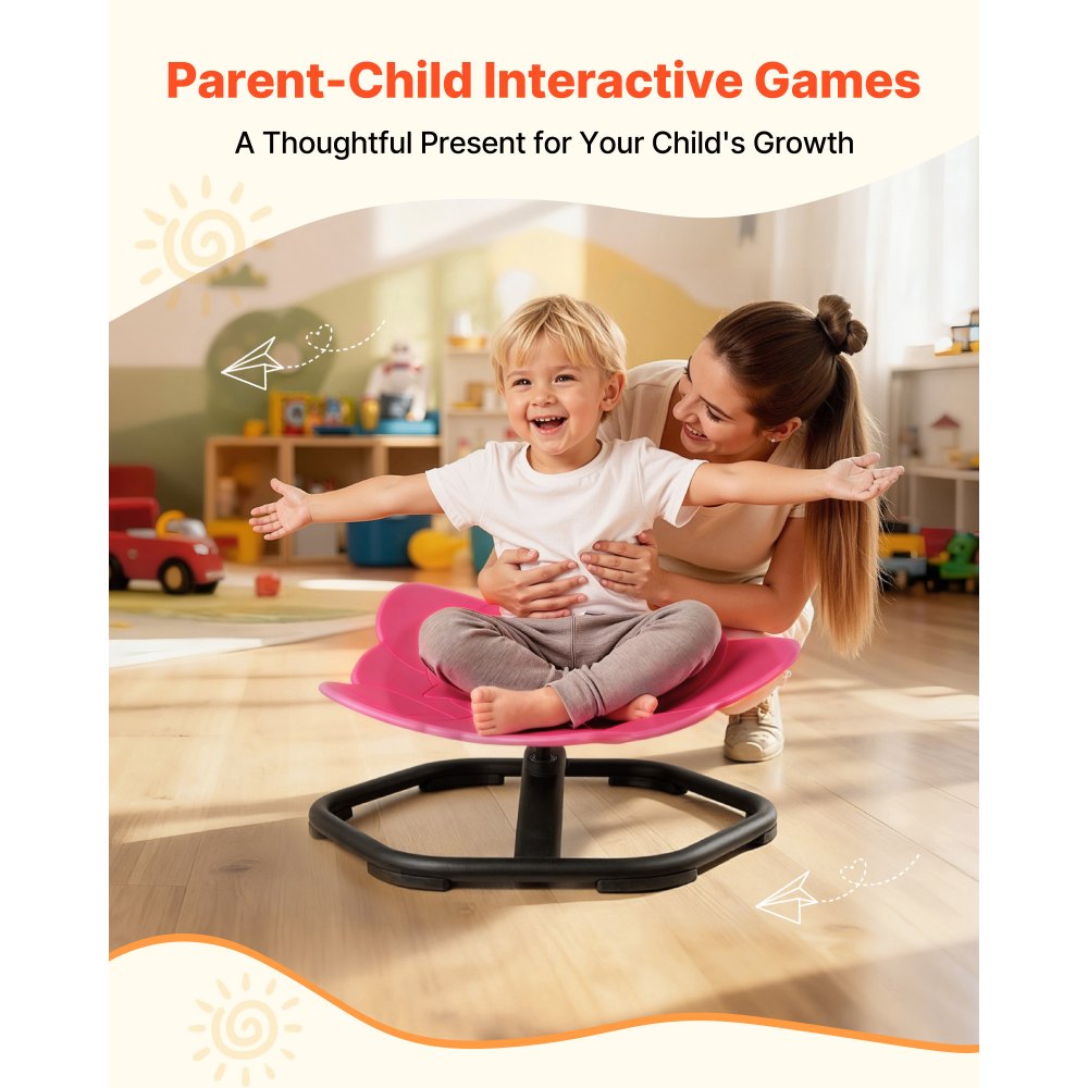 VEVOR Silla Giratoria Infantil Sensorial, Forma de Elefante, hasta 100 kg, con Base Metálica Antideslizante, Favorece la Coordinación, el Equilibrio y la Concentración, Roja, 54 x 54 x 25,5 cm