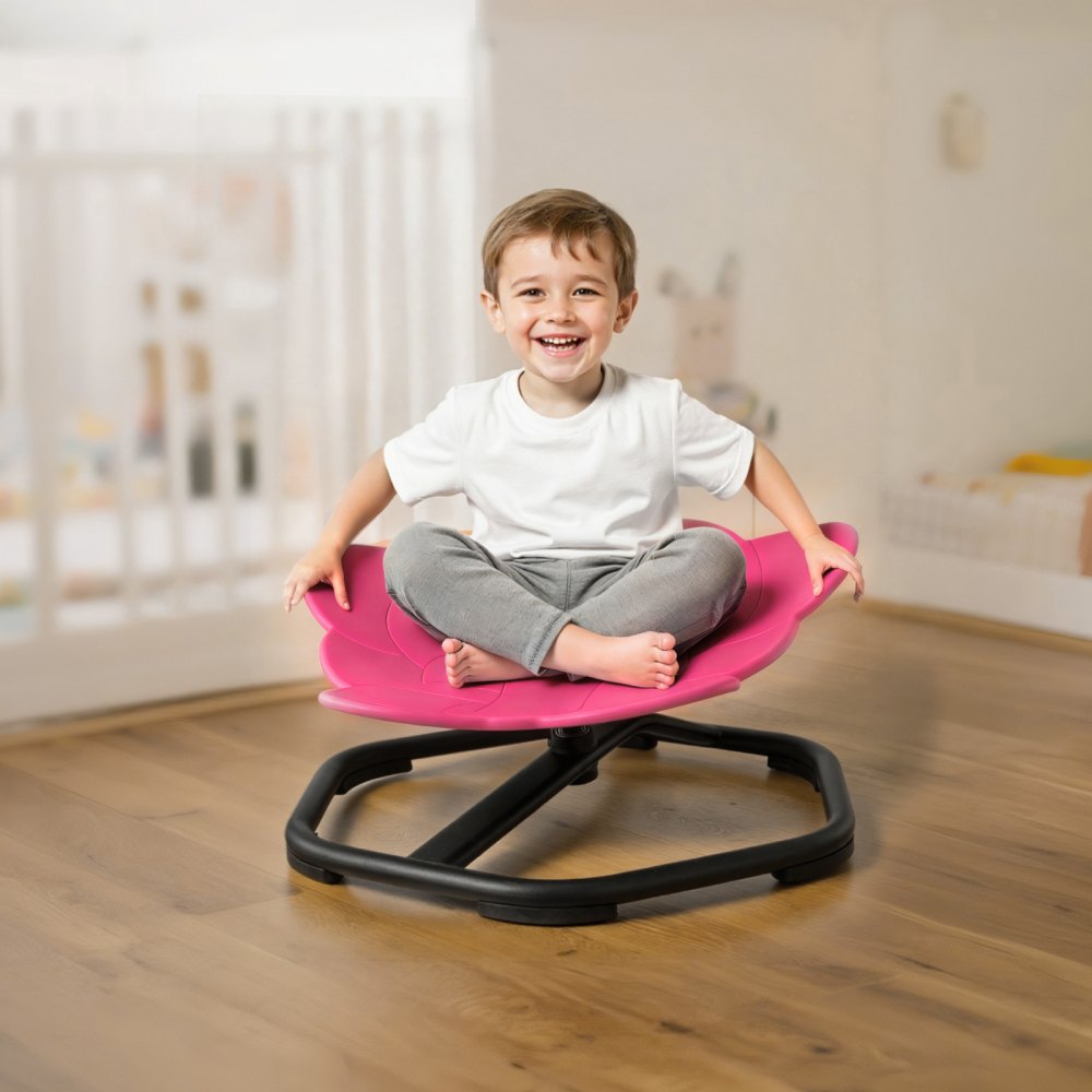 VEVOR Silla Giratoria Infantil Sensorial, Forma de Elefante, hasta 100 kg, con Base Metálica Antideslizante, Favorece la Coordinación, el Equilibrio y la Concentración, Roja, 54 x 54 x 25,5 cm