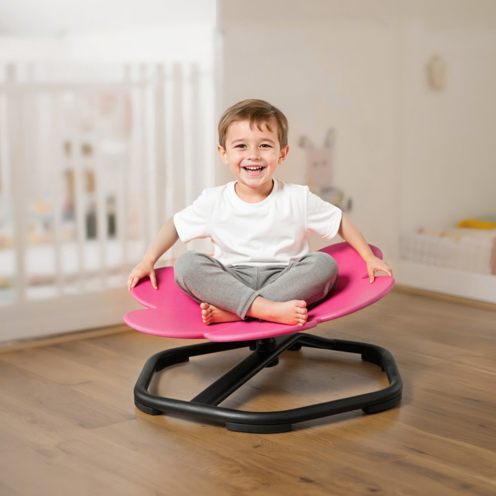VEVOR Silla Giratoria Infantil Sensorial, con Forma de Flor, hasta 100 kg, con Base Metálica Antideslizante, Favorece la Coordinación, el Equilibrio y la Concentración, Rosa, 62 x 62 x 25,5 cm