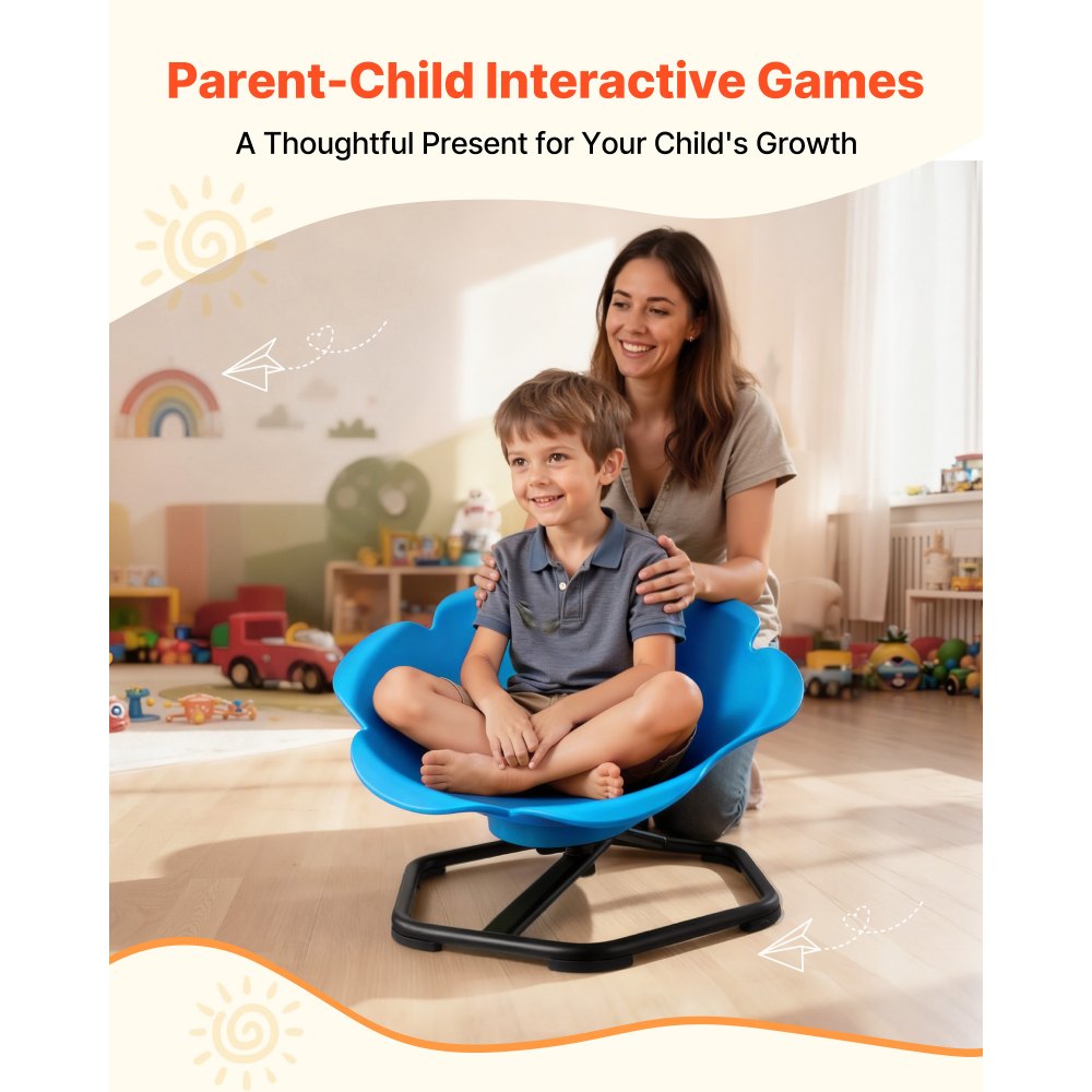 VEVOR Children's Swivel Chair, Sensory Swivel Chair, Cylindrical, 100 kg Load Capacity, Sensory Toy with Non-Slip Metal Base, Promotes Coordination, Balance, and Concentration, Blue