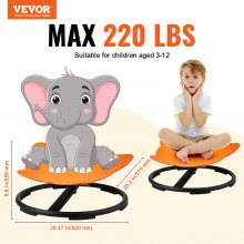 VEVOR Silla Giratoria con Forma de Elefante para Niños Carga de 100 kg Naranja