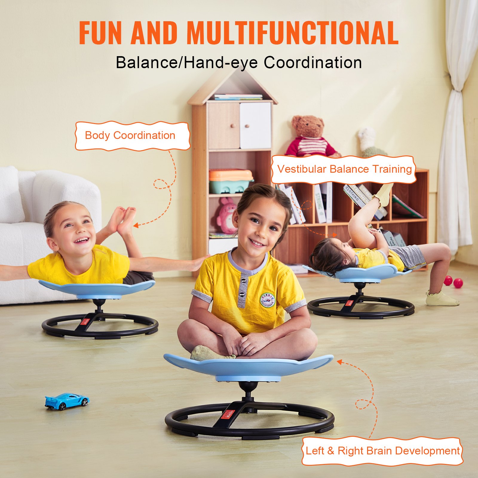 VEVOR Silla Giratoria de 360° para Niños con Forma de Elefante, Capacidad de 100 kg, Silla Sensorial con Base de Metal Antideslizante para Niños Autistas para la Coordinación, el Equilibrio, Azul