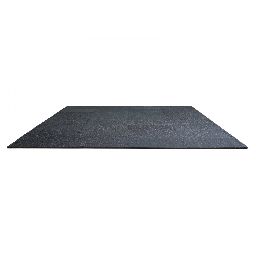 VEVOR Alfombrillas de Gimnasio de 610 x 610 x 14 mm, 12 Baldosas de Goma con Espuma EVA con Una Cobertura de 4,5 m² y Diseño de Rompecabezas Entrelazado para Gimnasio, Hogar, Garaje, Blanco y Negro