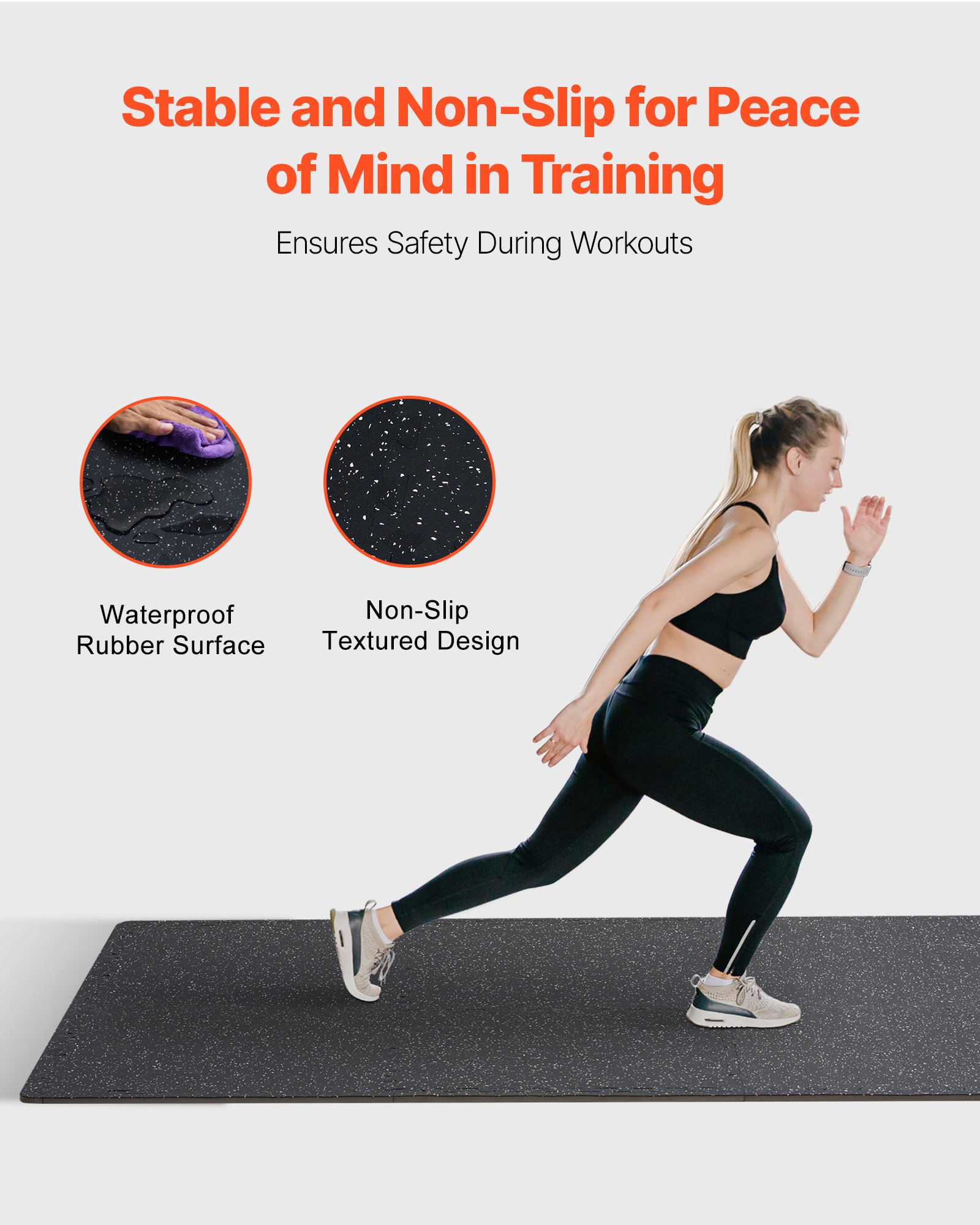 VEVOR Alfombrillas de Gimnasio de 610 x 610 x 14 mm, 12 Baldosas de Goma con Espuma EVA con Una Cobertura de 4,5 m² y Diseño de Rompecabezas Entrelazado para Gimnasio, Hogar, Garaje, Blanco y Negro