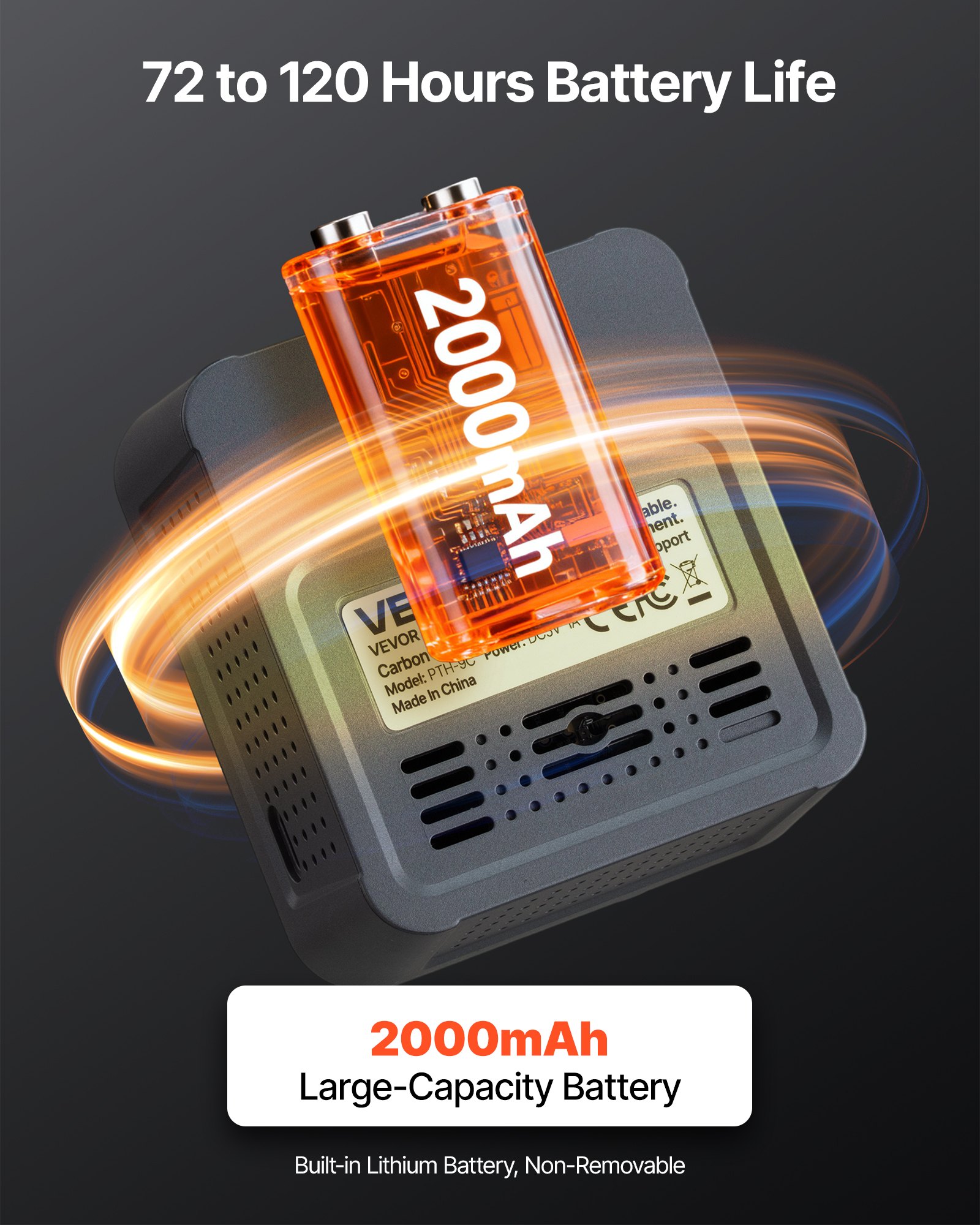 VEVOR Monitor de Dióxido de Carbono, 400 a 5000 ppm, con Pantalla de Temperatura y Humedad, Sensor NDIR con Cable 4,5 m, para Exteriores, Hogar, Oficina, Coche, Montaje en Pared, 90 x 40 x 100 mm