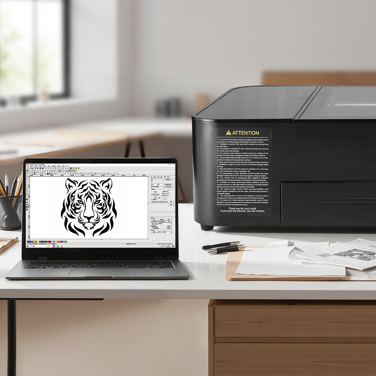 VEVOR Cortadora y Grabadora Láser CO2 55 W Área de Trabajo 500 x 300 mm, Máquina de Grabado Láser Velocidad de 500 mm/s, Compatible con LightBurn GRBL CorelDraw AutoCAD, para Madera Acrílico Vidrio