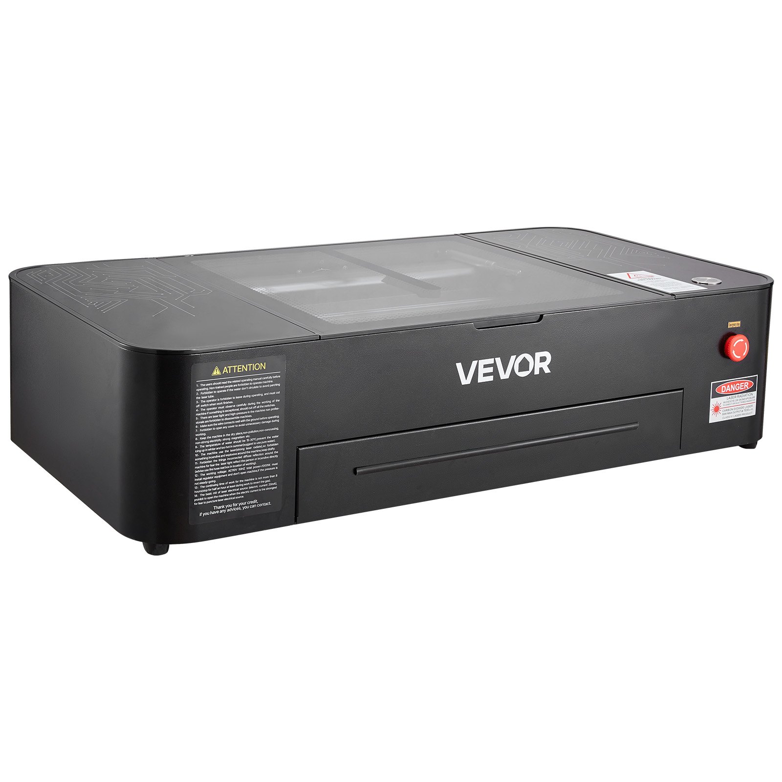 VEVOR Cortadora y Grabadora Láser CO2 55 W Área de Trabajo 500 x 300 mm, Máquina de Grabado Láser Velocidad de 500 mm/s, Compatible con LightBurn GRBL CorelDraw AutoCAD, para Madera Acrílico Vidrio