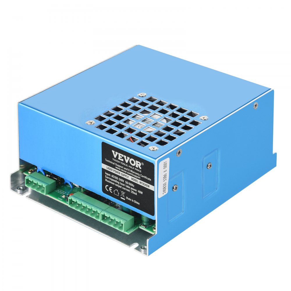 VEVOR CO2 laser power supply, 40 W, power supply for 40 W laser tube, constant current protection, no-load protection, fast heat dissipation, compatible with laser engravers and cutters of several brands