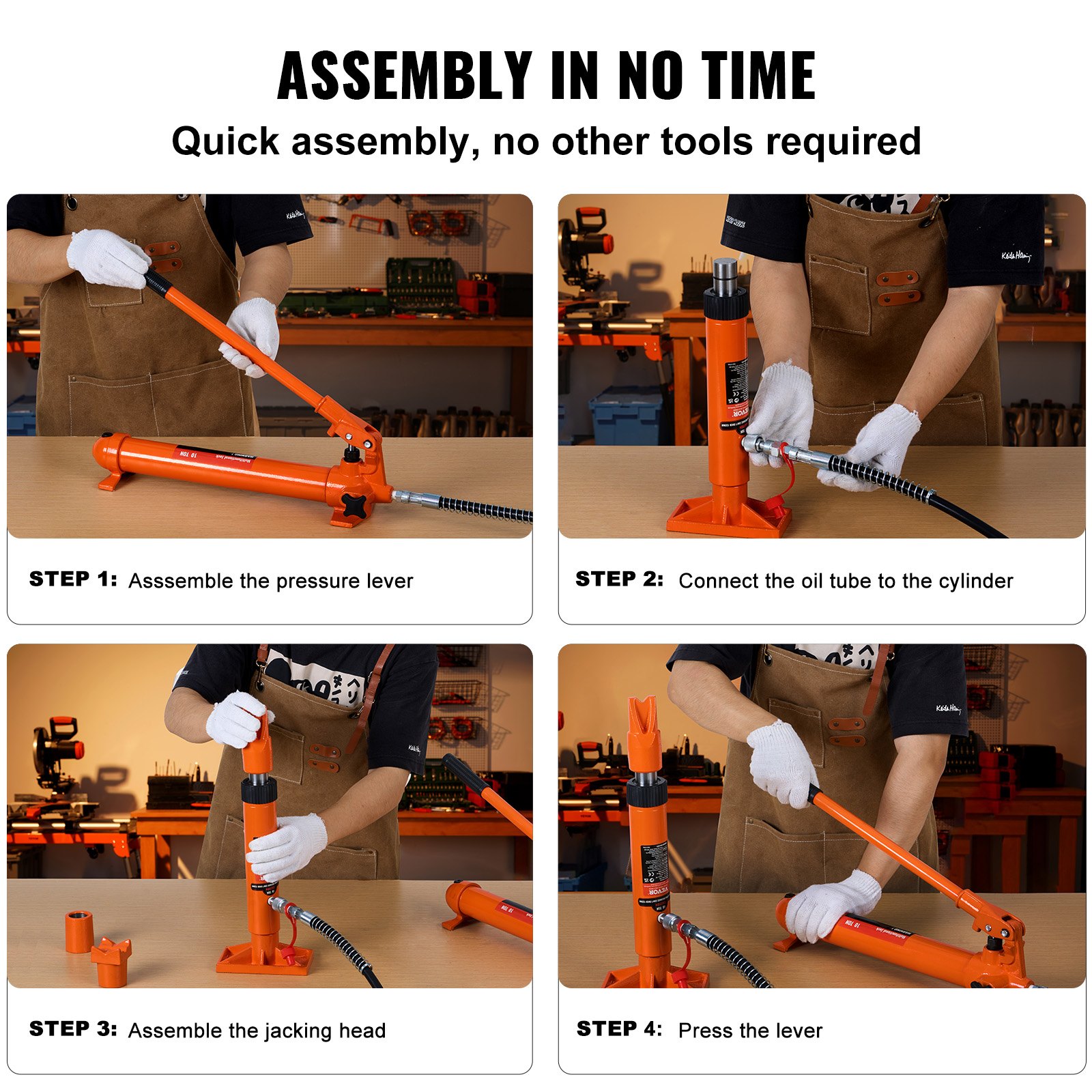 VEVOR Hydraulic Cylinder Kit, Portable Hydraulic Jack 10 t, with 1.4 m Oil Hose, Car Body Frame Repair Kit with Storage Case for Car Repair, Truck, Farm, Orange