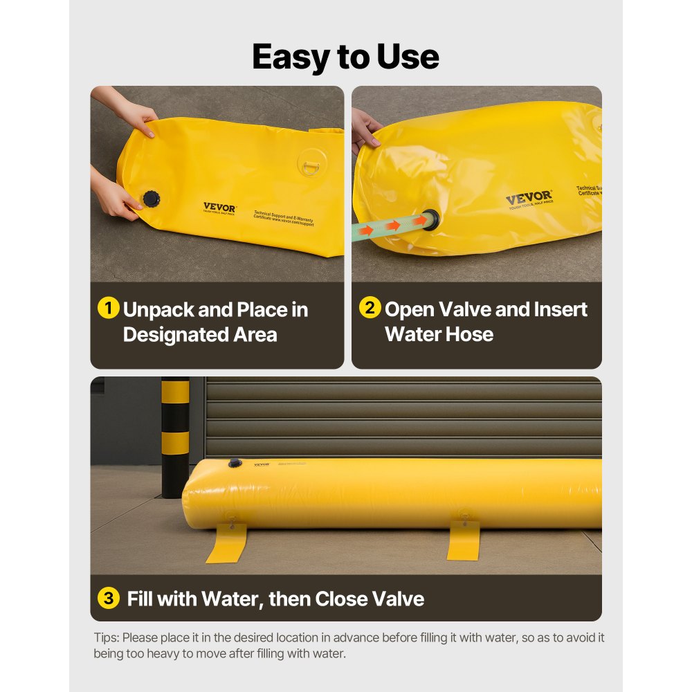 VEVOR Barrera Antiinundaciones 3,66 m Largo x 30,5 cm Alto, Bolsas contra Inundaciones Alternativas a los Sacos de Arena, Barrera contra Inundaciones de PVC Impermeable, para Puerta de Garaje