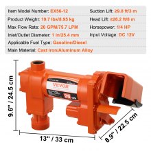 VEVOR Bomba de Transferencia de Combustible 20 GPM 12 V para Gasolina, Diésel