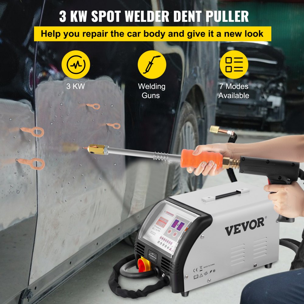 VEVOR Soldador de Reparación de Automóviles Abolladuras Coche 3,500A Soldadura Eléctrica 0,6-1,2 mm Máquina de Reparación de Carrocería Automática