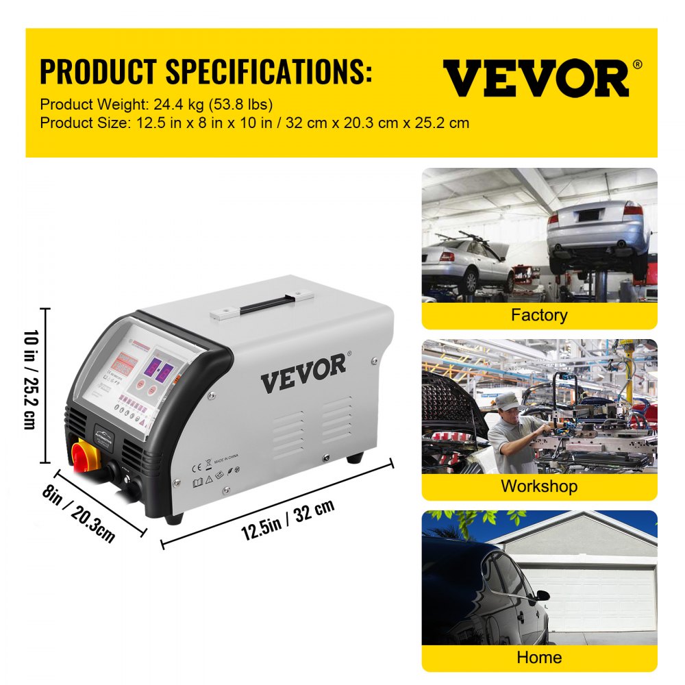 VEVOR Soldador de Reparación de Automóviles Abolladuras Coche 3,500A Soldadura Eléctrica 0,6-1,2 mm Máquina de Reparación de Carrocería Automática