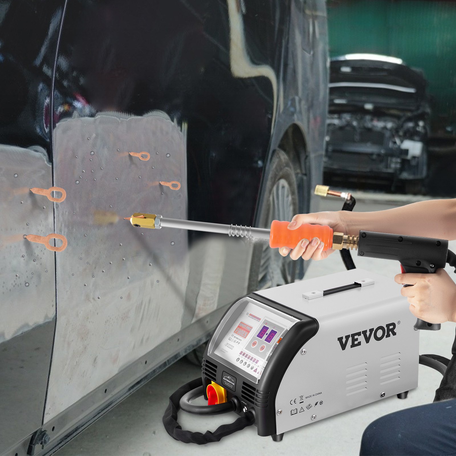 VEVOR Soldador de Reparación de Automóviles Abolladuras Coche 3,500A Soldadura Eléctrica 0,6-1,2 mm Máquina de Reparación de Carrocería Automática