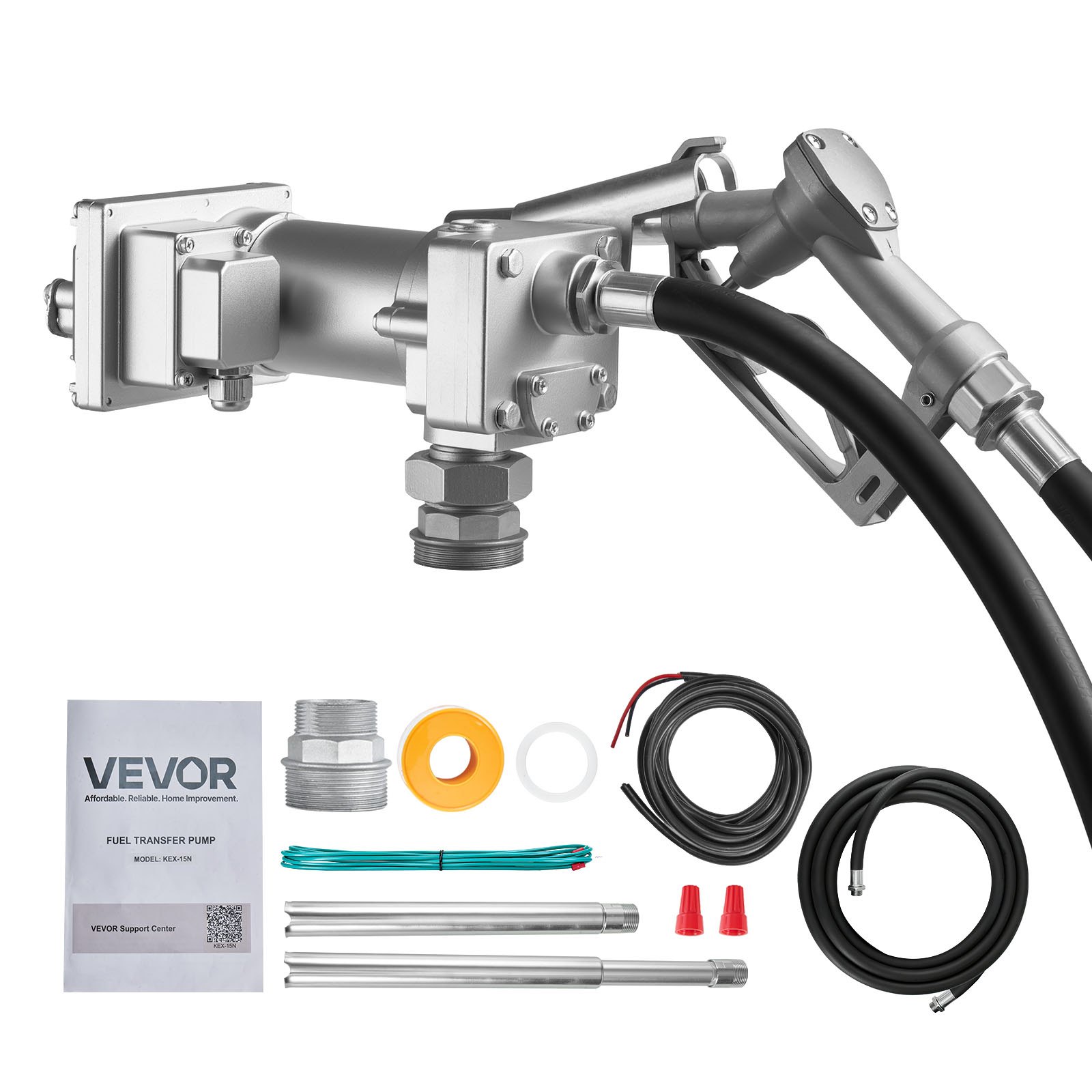VEVOR Bomba de Transferencia de Combustible 12V CC 15 GPM, Bomba de Transferencia de Diésel, con Boquilla de Cierre Manual, Protección contra Sobrecalentamiento, 1/3 HP, a Prueba de Explosiones