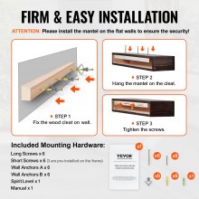 VEVOR Repisa de Chimenea Flotante de Madera Marrón Rústica 122 x 20,3 x 12,7 cm