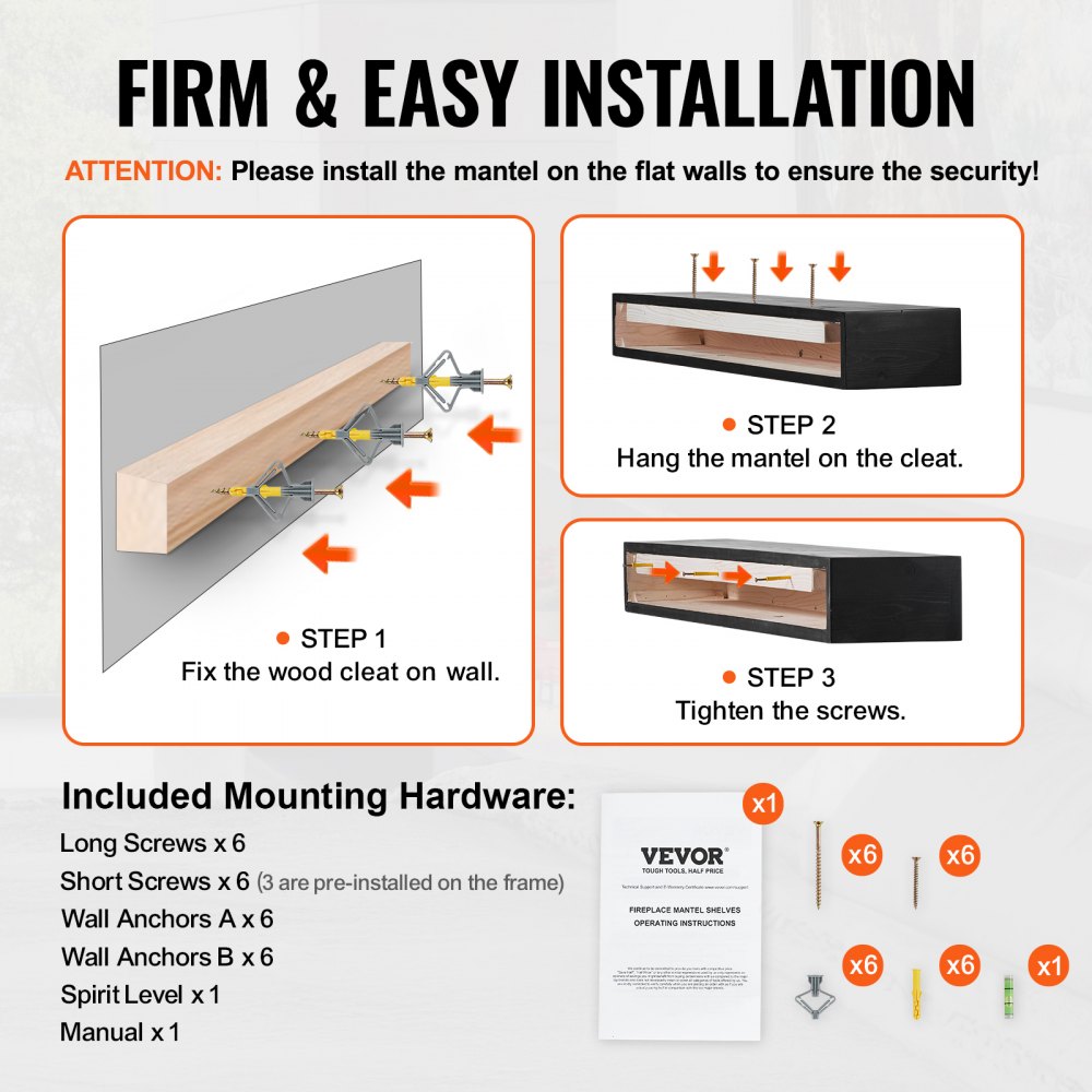 Repisa para chimenea VEVOR, 48" x 8" x 5", capacidad de peso de 50 lb, repisa de madera natural para sobre chimenea, estante flotante de granja montado en la pared, repisa de chimenea hecha a mano para decoración de pared, espresso