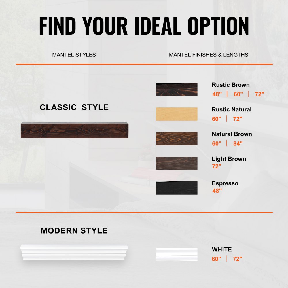 Repisa para chimenea VEVOR, 60" x 8" x 6", capacidad de peso de 50 lb, repisa de madera natural para sobre chimenea, estante flotante de granja montado en la pared, repisa de chimenea hecha a mano para decoración de pared, marrón rústico