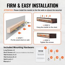 VEVOR Repisa de Chimenea Flotante Madera Rústica Marrón 182,8 x 12,3 x 12,7 cm