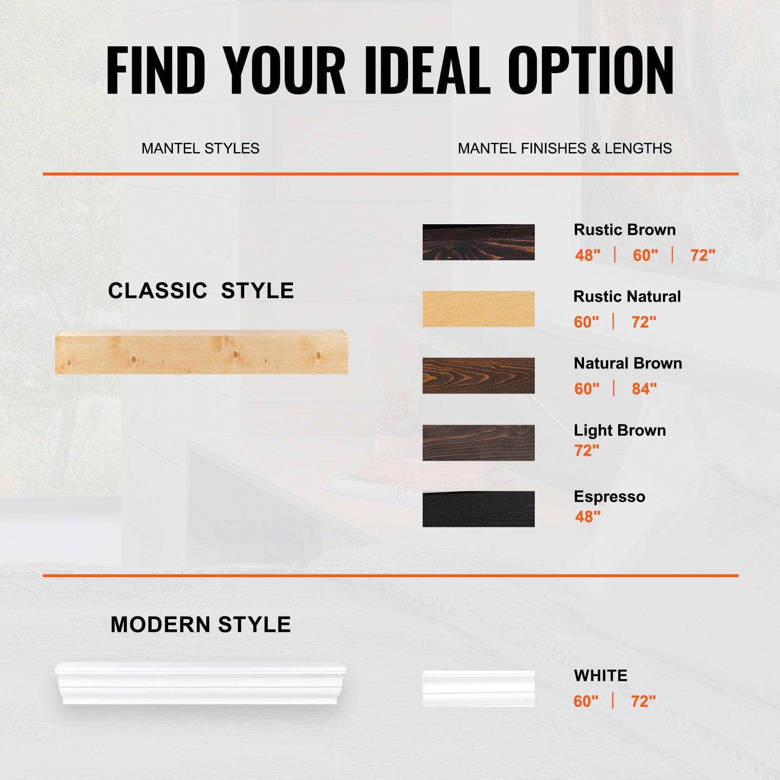 Repisa para chimenea VEVOR, 72" x 8" x 5", capacidad de peso de 50 lb, repisa de madera natural para sobre chimenea, estante flotante de granja montado en la pared, repisa de madera hecha a mano para decoración de pared, rústico natural