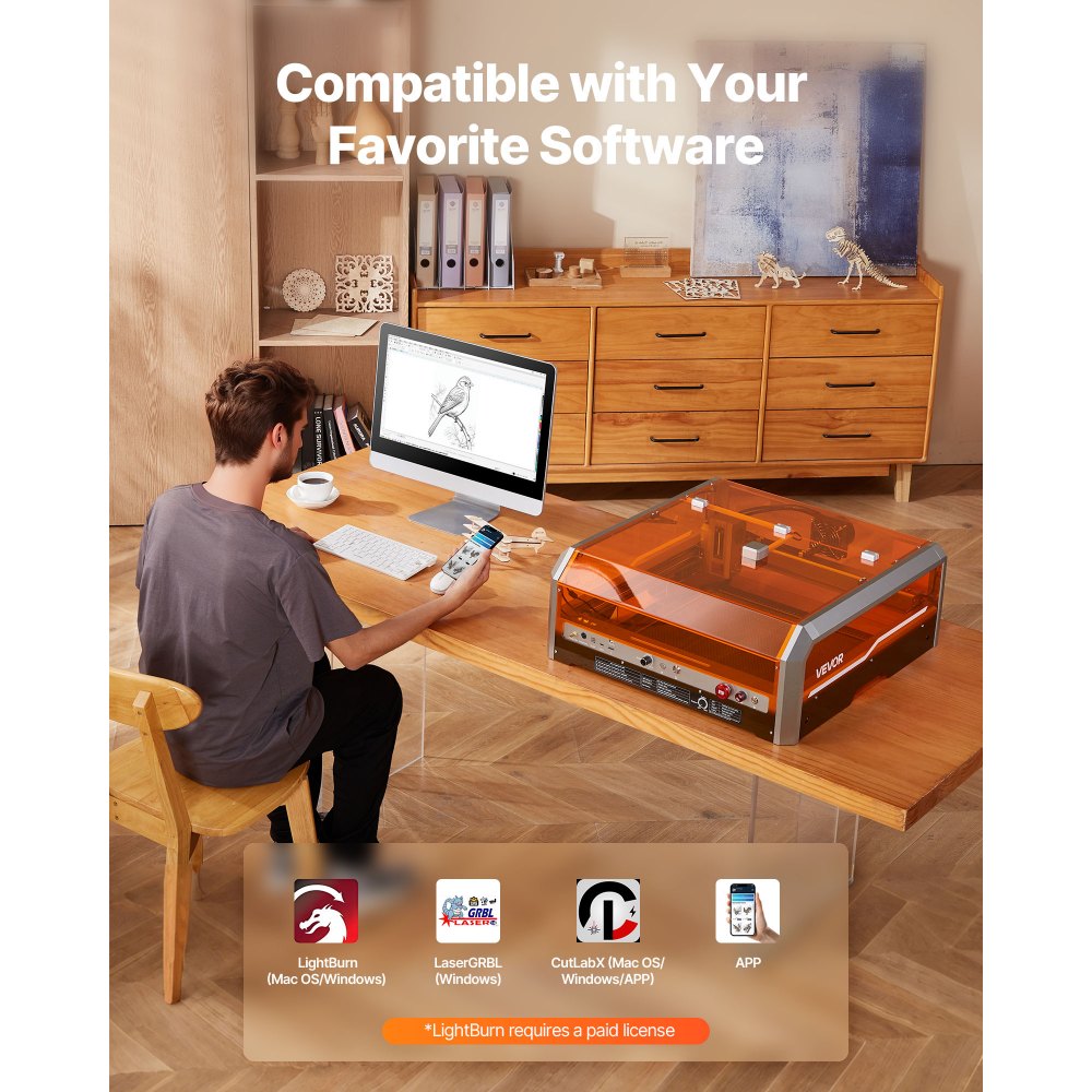 VEVOR Laser Engraver, 20W, Laser Engraving and Cutting Machine with Enclosure Camera, Laser Cutter, 400 x 400 mm Working Area, 30000 mm/min, for Wood, Leather, Glass, Paper, Certain Metal, Class 1