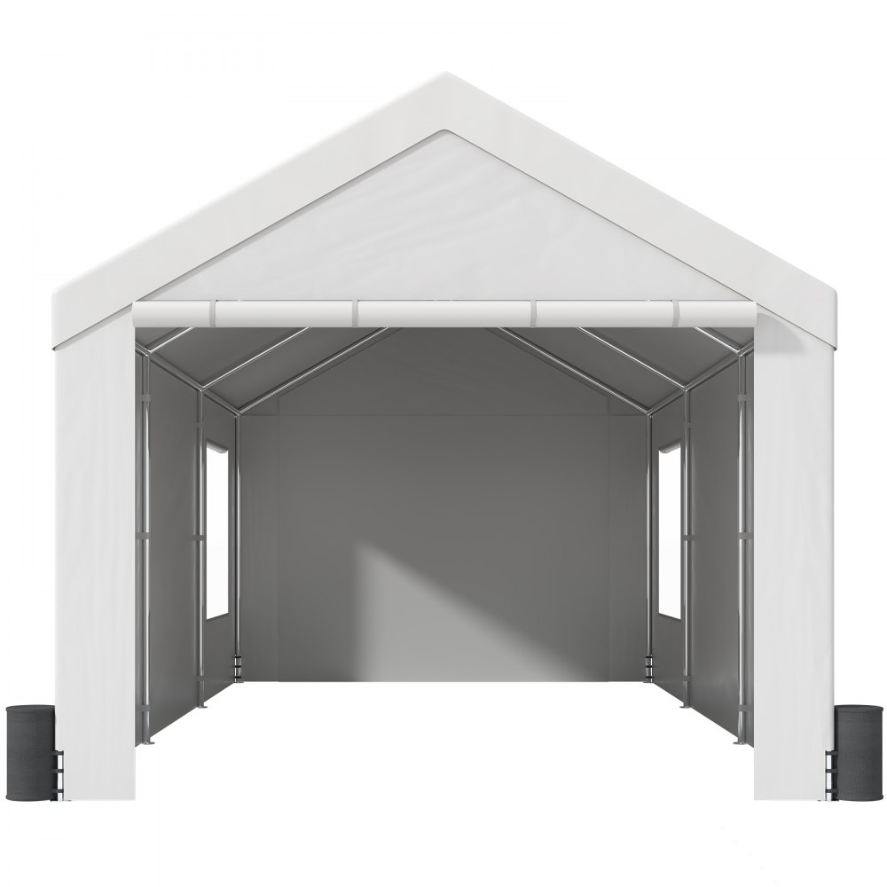 VEVOR Toldo para Cochera, Carpa de Garaje 3x6 m Refugio Exterior con Paredes Laterales Desmontables, Ventanas, Puertas Enrollables Ventiladas, Lona Impermeable para Coche, Camión, Barco, Blanco