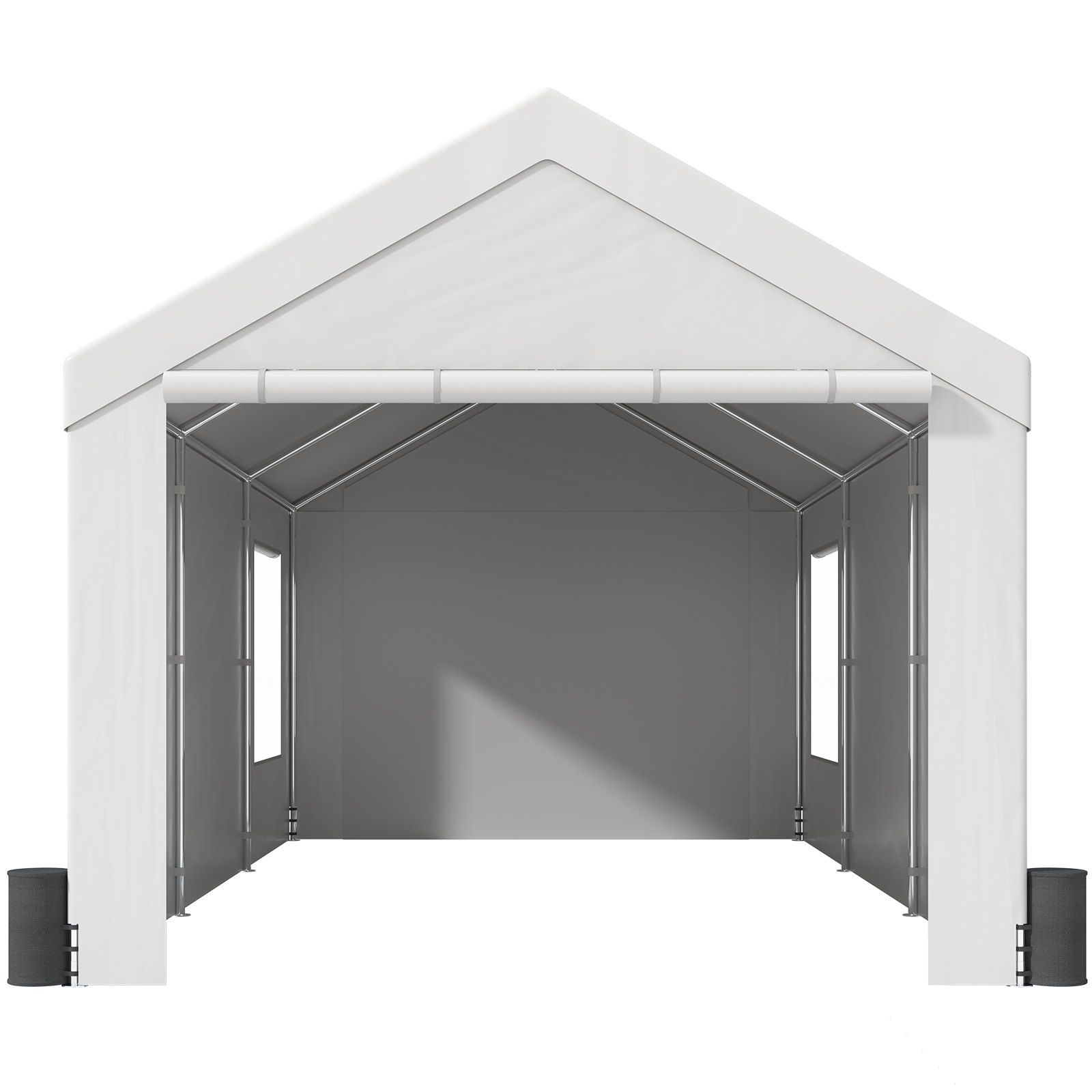 VEVOR Toldo para Cochera, Carpa de Garaje 3x6 m Refugio Exterior con Paredes Laterales Desmontables, Ventanas, Puertas Enrollables Ventiladas, Lona Impermeable para Coche, Camión, Barco, Blanco