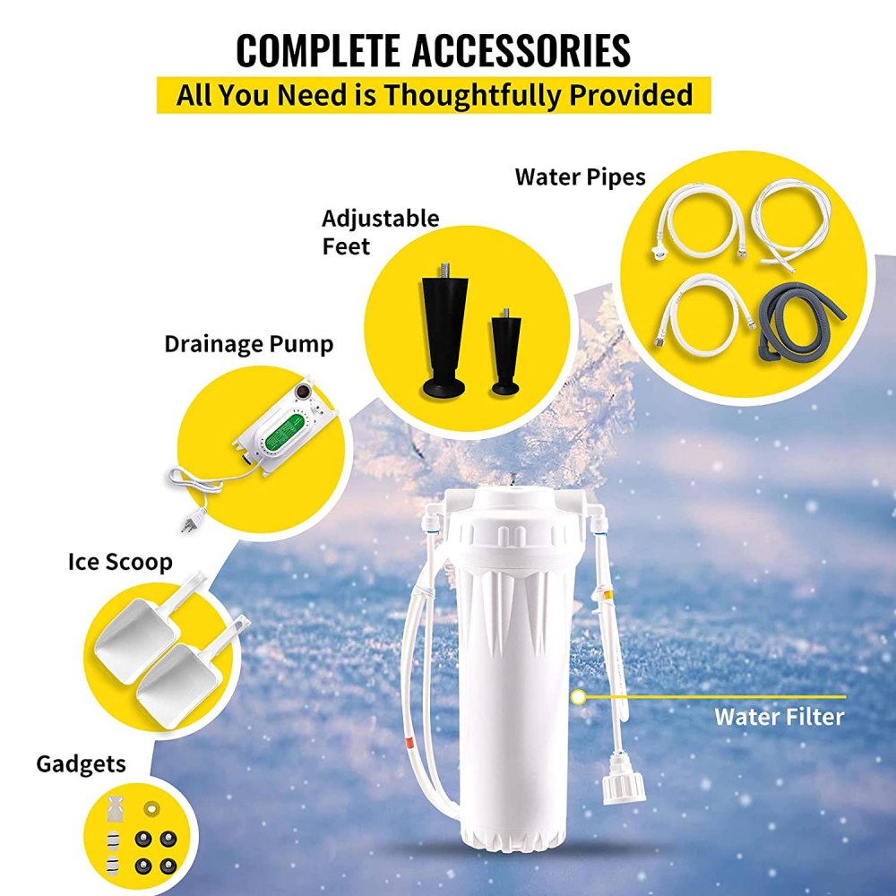 VEVOR Máquina para Hacer Hielo 57 kg / 24 H, Máquina de Hielo 530 x 610 x 750 mm, Fabricador de Hielo, Máquina Cubitos Hielo, Ice Maker con Un Potente Filtro de Agua para Familias Bares Restaurantes