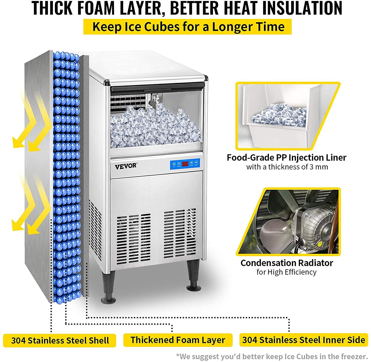 VEVOR Máquina para Hacer Hielo 43 kg / 24 H, Máquina de Hielo 430 x 610 x 750 mm, Fabricador de Hielo, Máquina Cubitos Hielo, Ice Maker con Un Potente Filtro de Agua para Familias Bares Restaurantes