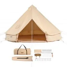 VEVOR Tienda de Campana de Lona de 3m, Carpa de Yurta para 4 Estaciones, Tienda de Campaña Familiar con Agujero para Estufa de Leña y Bolsas de Almacenamiento para Glamping de hasta 4 Personas, Fiesta