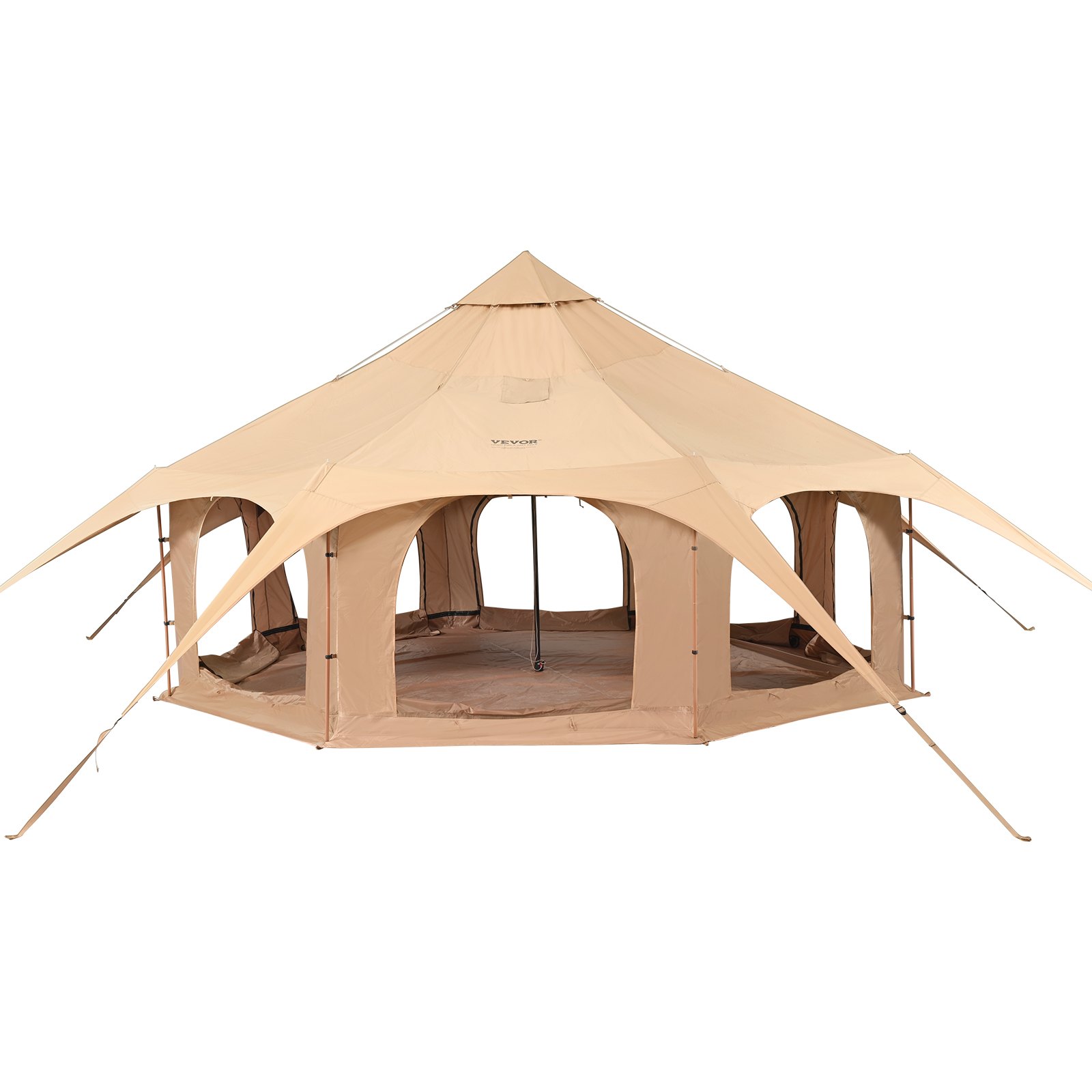 VEVOR Bell Tent 5 x 2.8 m Yurt Tent TC Cotton and sturdy iron poles with an Oxford fabric groundsheet Camping tent Family tent 8 windows Group tent for outdoor adventures
