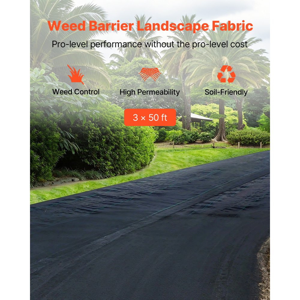 VEVOR Tejido Acolchado 0,9 x 15,2 m Paño de Control de Malezas Geotextil Lona para Jardín PP Densidad de Alta Permeabilidad Base Textil de 5 oz para Cobertura de Suelo Jardinería Agricultura