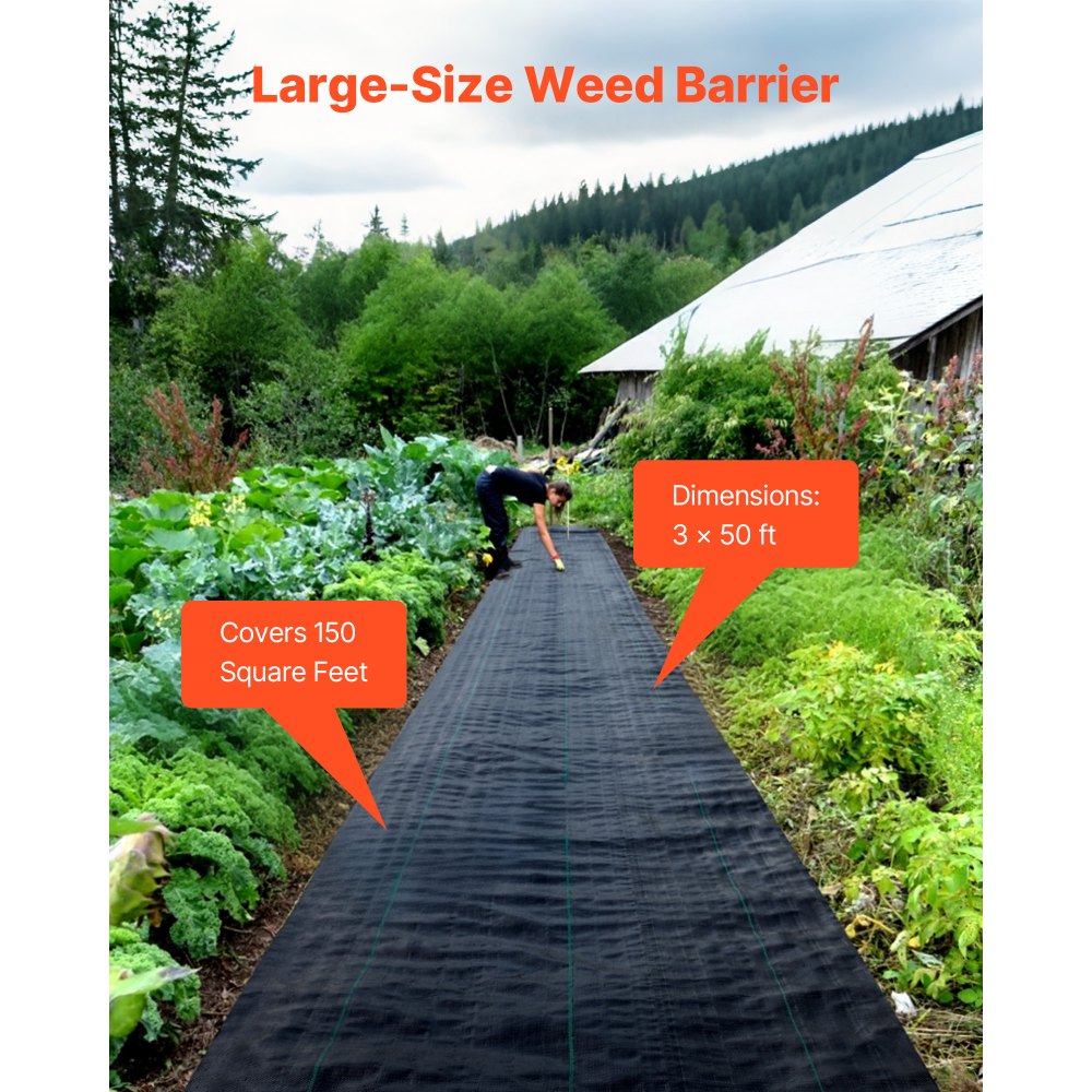 VEVOR Tejido Acolchado 0,9 x 15,2 m Paño de Control de Malezas Geotextil Lona para Jardín PP Densidad de Alta Permeabilidad Base Textil de 5 oz para Cobertura de Suelo Jardinería Agricultura