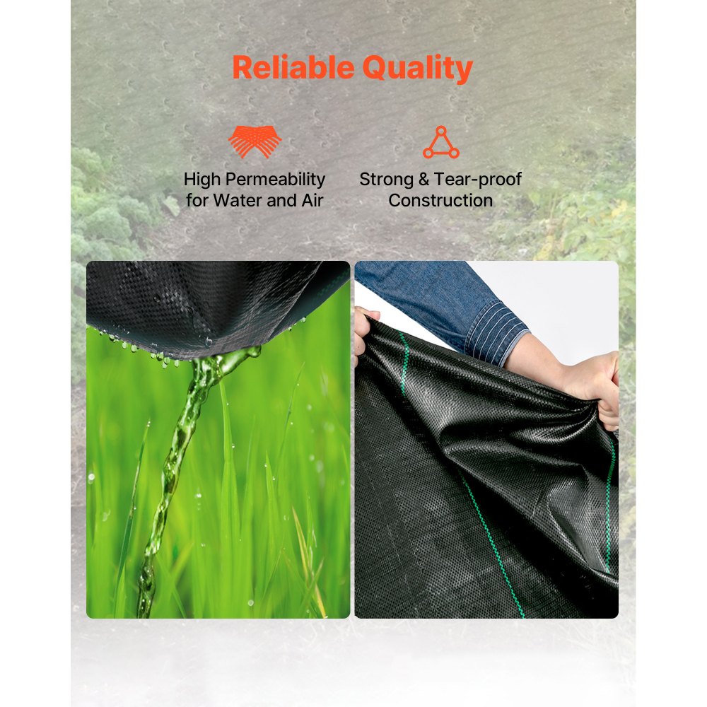 VEVOR Tejido Acolchado 0,9 x 15,2 m Paño de Control de Malezas Geotextil Lona para Jardín PP Densidad de Alta Permeabilidad Base Textil de 5 oz para Cobertura de Suelo Jardinería Agricultura