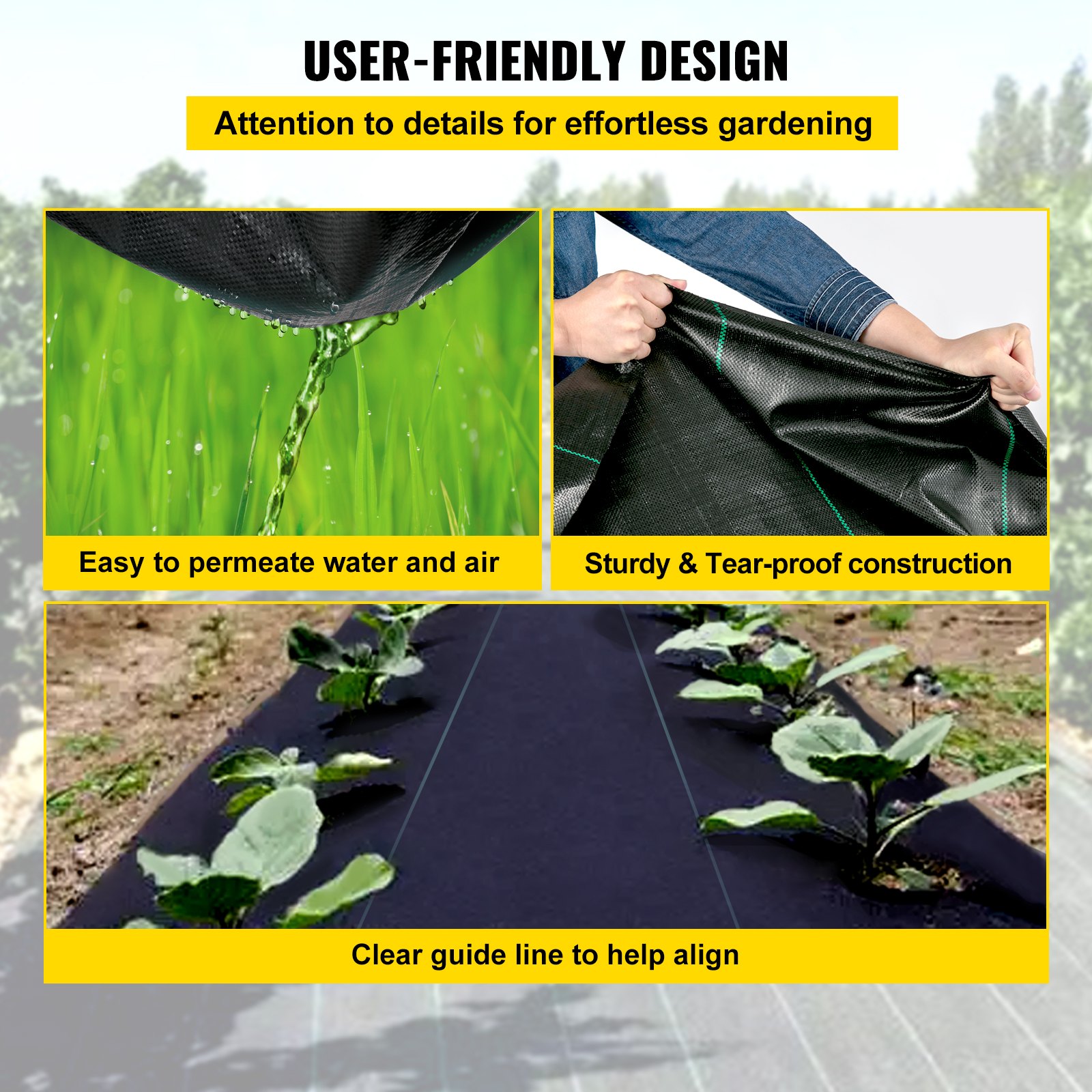 VEVOR Tejido Acolchado 0,9 x 15,2 m Paño de Control de Malezas Geotextil Lona para Jardín PP Densidad de Alta Permeabilidad Base Textil de 5 oz para Cobertura de Suelo Jardinería Agricultura