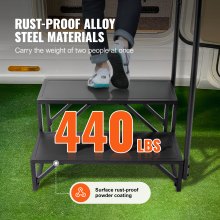 VEVOR Escalera para Vehículo Recreativo de 2 Escalones, Carga de 199,58 kg, Pasamanos de Acero al Carbono Engrosado Escalones Antideslizantes, para Vehículos Recreativos, Remolques, Autocaravanas