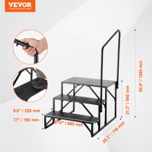 VEVOR Escalera para Vehículo Recreativo de 3 Escalones, Carga de 199,58 kg, Pasamanos de Acero al Carbono Engrosado Escalones Antideslizantes, para Vehículos Recreativos, Remolques, Autocaravanas
