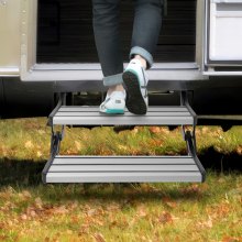 VEVOR Escalera para Vehículo Recreativo de 2 Escalones Carga de 199,58 kg Escaleras Retráctiles Manuales Antideslizantes de aleación de aluminio, para Vehículos Recreativos, Remolques, Autocaravanas