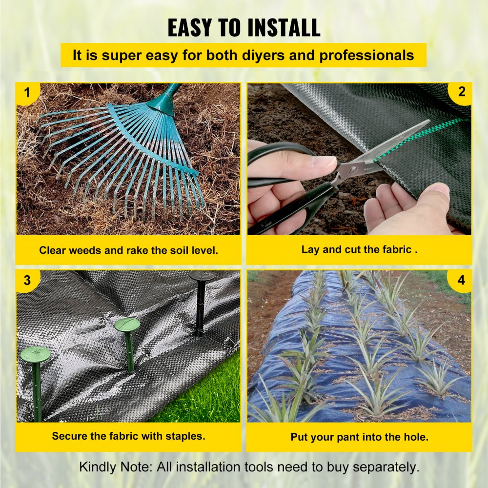 VEVOR Tejido Acolchado 1,5 x 76,2 m Paño de Control de Malezas Geotextil Lona para Jardín PP Densidad de Alta Permeabilidad Base Textil de 5 oz para Cobertura de Suelo Jardinería Agricultura, Negro
