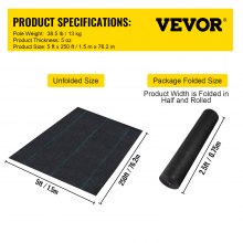 VEVOR Barrera de malezas tejida para cubierta de suelo 5 oz 5'x 250' Tela negra para paisajes