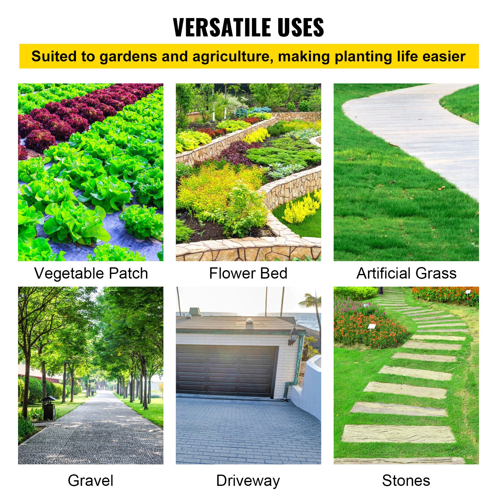 VEVOR Tejido Acolchado 1,5 x 76,2 m Paño de Control de Malezas Geotextil Lona para Jardín PP Densidad de Alta Permeabilidad Base Textil de 5 oz para Cobertura de Suelo Jardinería Agricultura, Negro