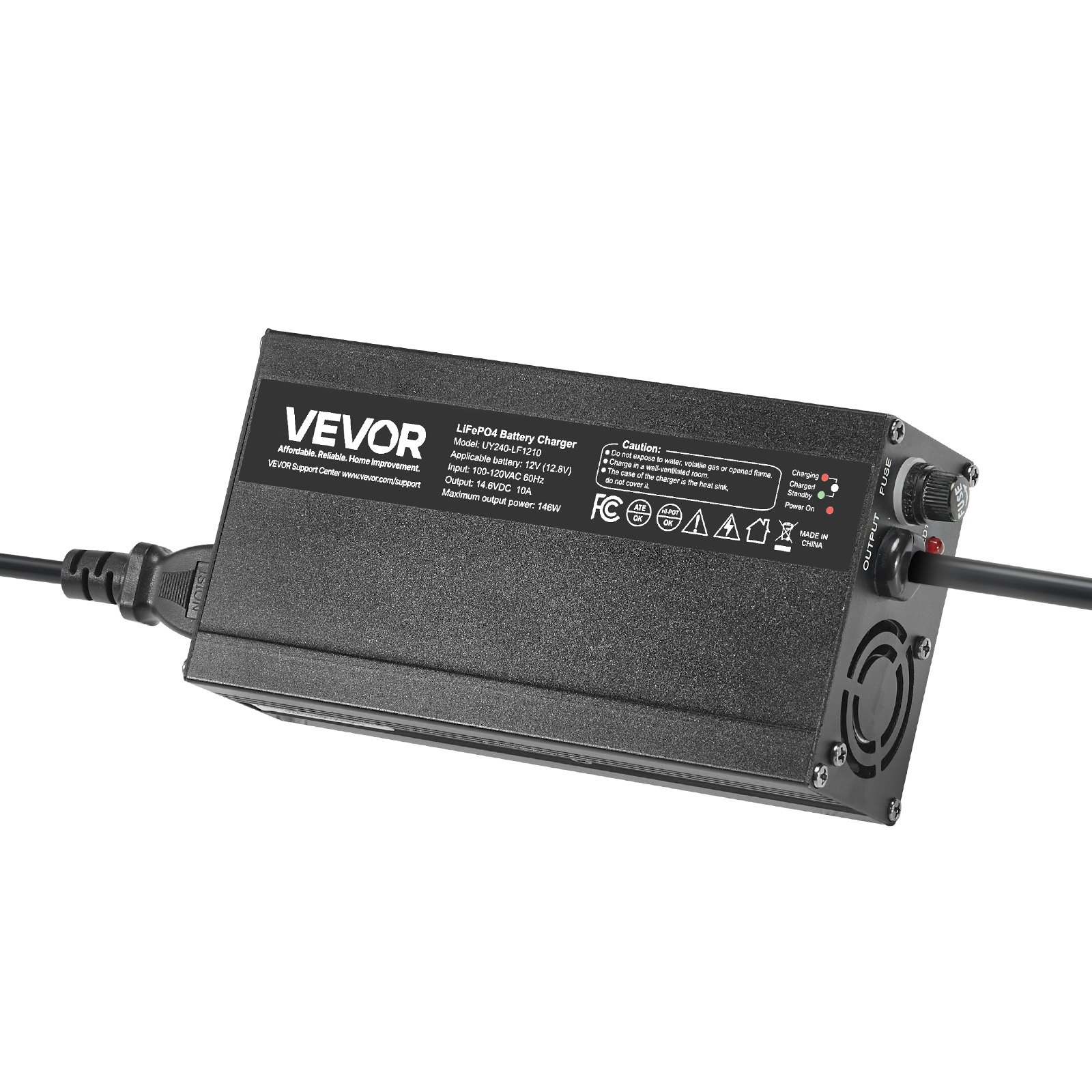 VEVOR Cargador de Batería de Litio 12 V 10 A LiFePO4 CA-CC 14,6 V con Conector Anderson, Indicador LED, Activación a 0 V para Baterías Recargables de Ciclo Profundo de Litio LiFePO4 de Autocaravanas