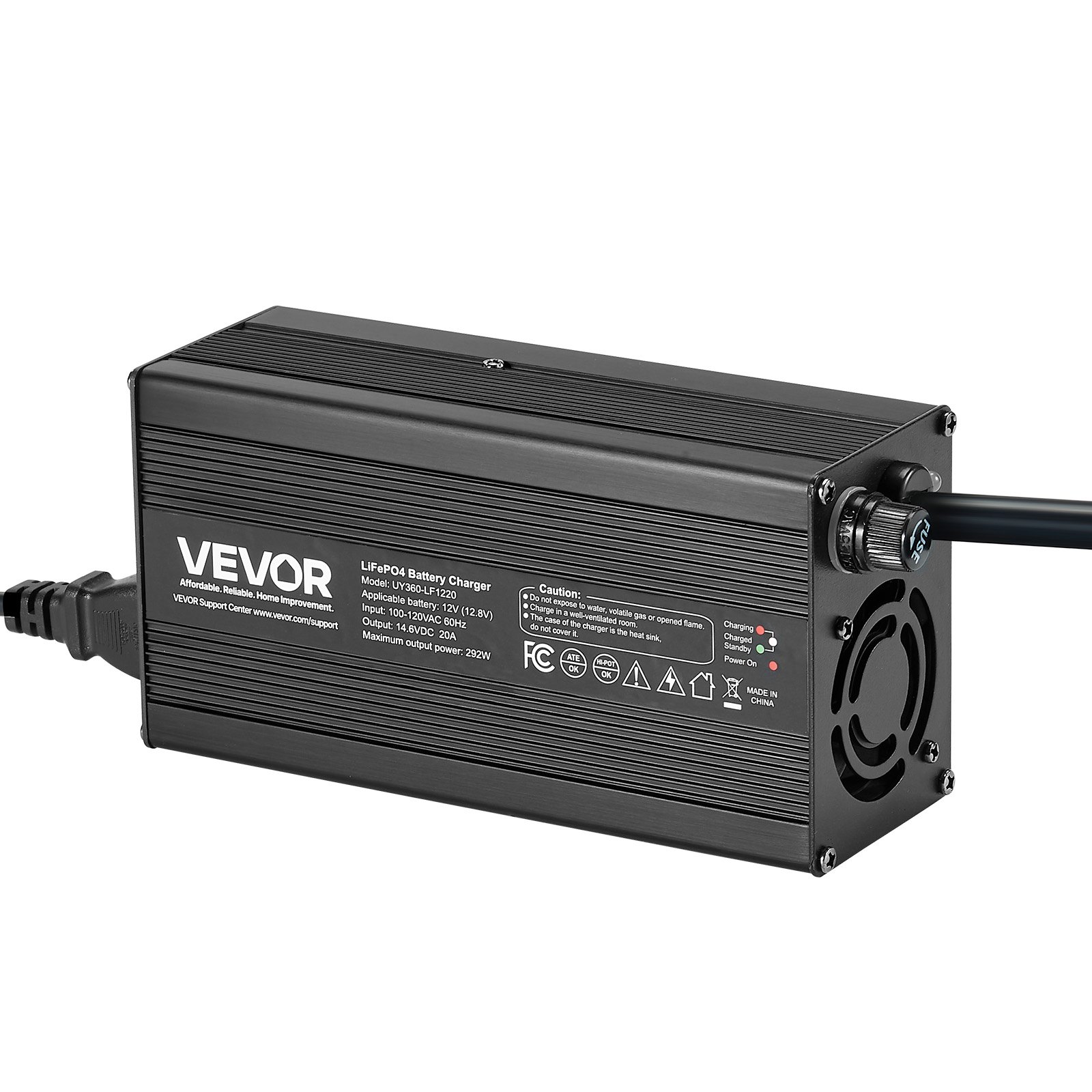 VEVOR 12V 20A Lithium Battery Charger, 14.6V, AC-DC LiFePO4 Smart Charger, with Anderson Connector, LED Indicator, 0V Activation, for Lithium LiFePO4 Deep Cycle Rechargeable Batteries of Boat, RV