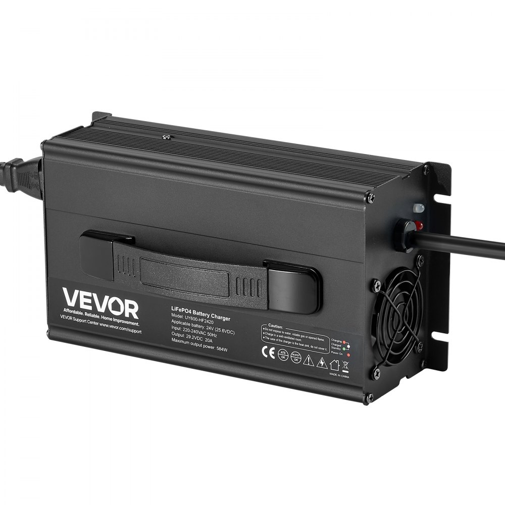 VEVOR Cargador de Batería de Litio 24 V 20 A LiFePO4 CA-CC 29,2 V con Conector Anderson, Indicador LED, Activación a 0 V para Baterías Recargables de Ciclo Profundo de Litio LiFePO4 de Autocaravanas