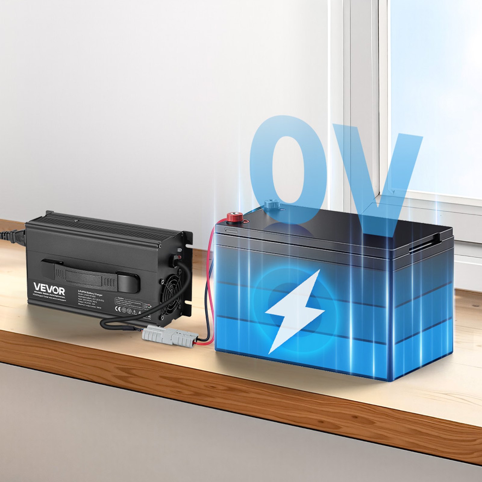 VEVOR Cargador de Batería de Litio 24 V 20 A LiFePO4 CA-CC 29,2 V con Conector Anderson, Indicador LED, Activación a 0 V para Baterías Recargables de Ciclo Profundo de Litio LiFePO4 de Autocaravanas