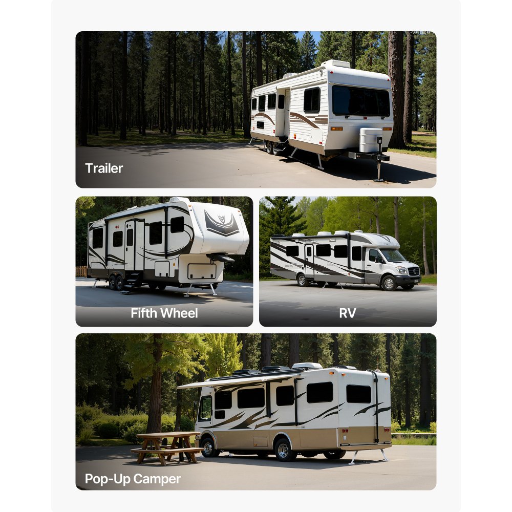 VEVOR Estabilizador Universal de Parachoques, para Autocaravanas, Remolques y Semirremolques, Compacto y Plegable, Altura Ajustable de 304,8 a 711,2 mm, 2 Unidades, 1440 x 115 x 711 mm, Plata